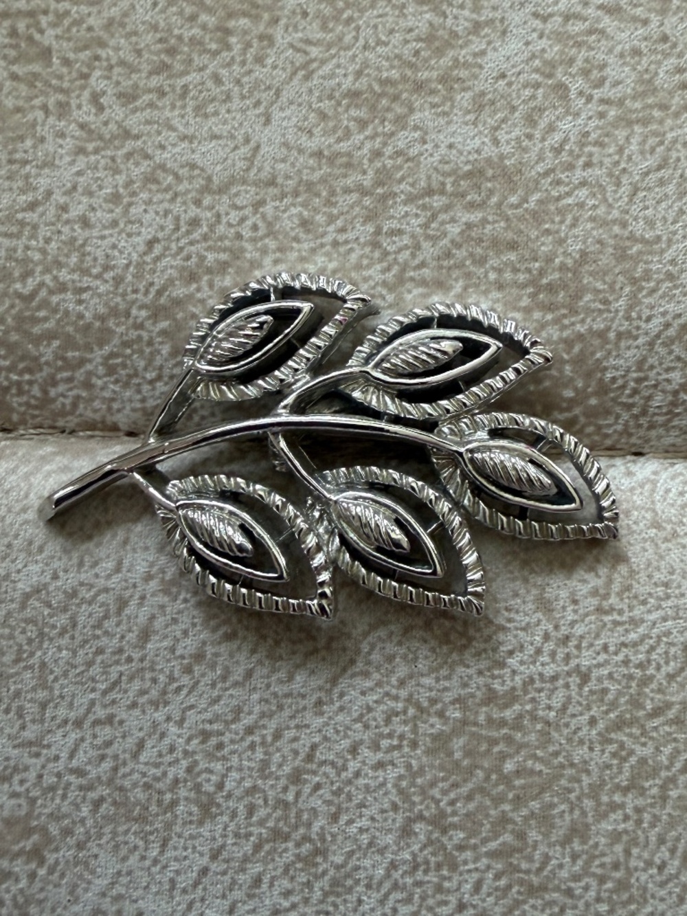 Vintage Gerrys Silver Tone Leaf Brooch Pin Mid Century Textured Branch Signed